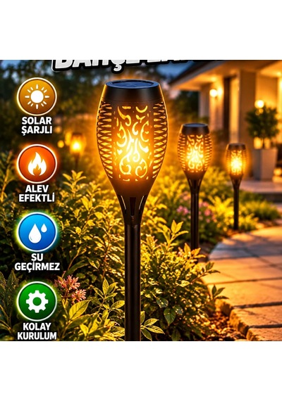 Solar Bahçe Lambası Alev Efektli Sensörlü Su Geçirmez Led Dış Mekan Aydınlatma