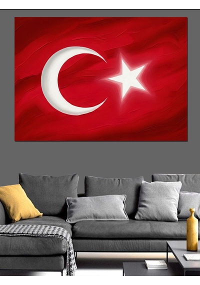 Ahşap Tablo Kırmızı Zemin Üzerinde Türk Bayrağı İstanbul Tabloları