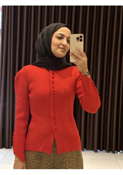 Ollacollection Düğme Detaylı Hırka Ceket Kırmızı