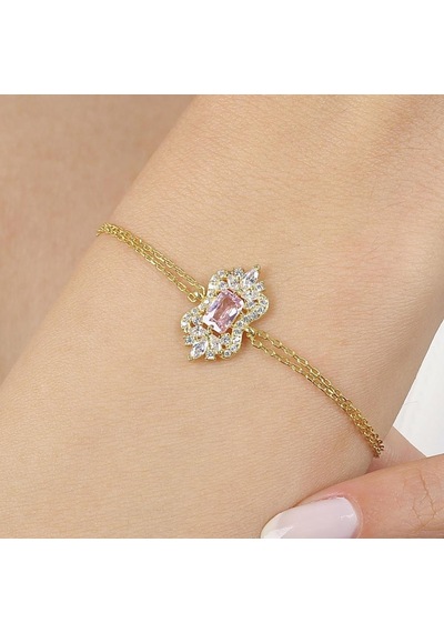 Mia Vento Pink Taşlı Işıltı Klasiği Gold Renk Vintage Gümüş Bileklik