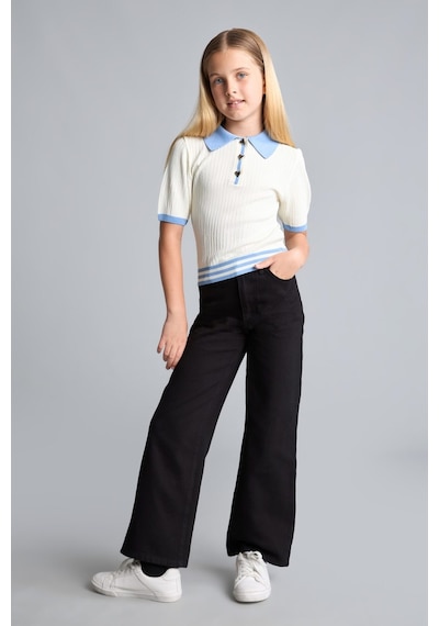Defacto Wide Leg Düz Paça Cepli Gabardin Pantolon Kız Çocuk H9668a826aubk27 Siyah-bk27