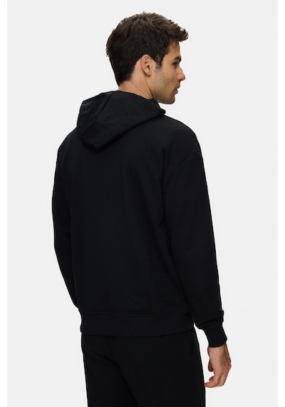 UCLA Savıo Siyah Kapüşonlu Pamuklu Baskılı Loose Fit Erkek Sweatshirt