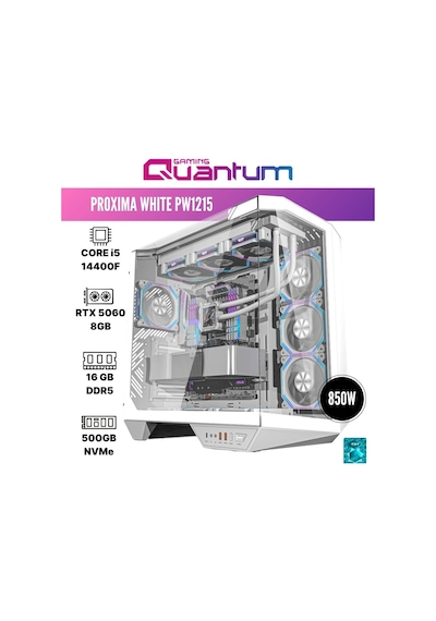 Quantum Gaming Proxima White PW1215 i5-14400F 16 GB 512 GB NVMe SSD RTX5060 Free Dos Masaüstü Oyuncu Bilgisayarı