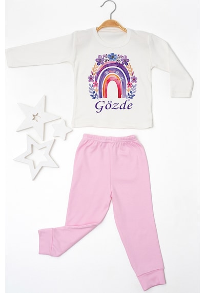 Pia Baby İsme Özel Erkek Çocuk 2 Adet Pijama Takımı %100 Pamuk Penye İsim Baskılı Kişiye Özel Kreş Pijaması Hediye Seti 10598p15pi Krem