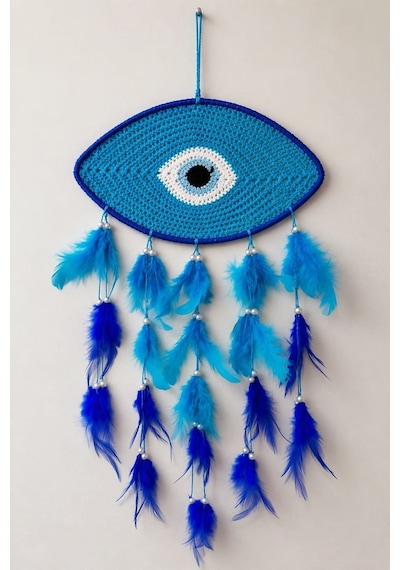 Motifli Düş Kapanı Rüya Kapanı Dream Catcher Mavi Tüylü Bohem Duvar Süsü Bohem El Yapımı Düş Kapanı Handmade
