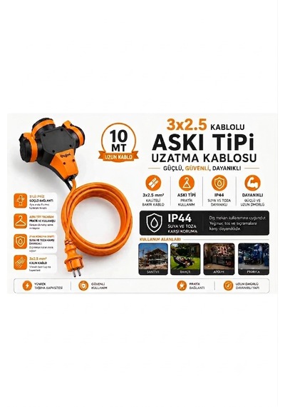 Bylion Askı Tip 3 Lü Uzatma Kablosu 10 M