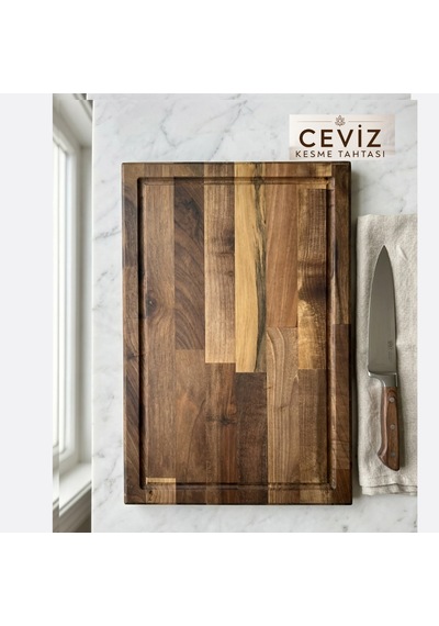 Nfzzstore Masif Ceviz Kesme Tahtası 50x30x4 Cm Ahşap Doğrama Ve Sunum Tahtası Kahverengi