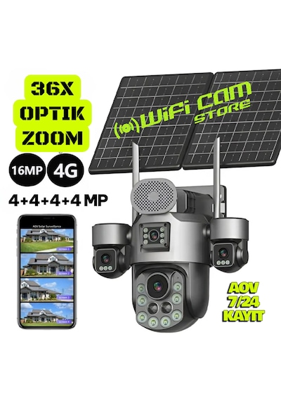 36x Optik Zoom 4 Kameralı Sim Kartlı Solar Kamera
