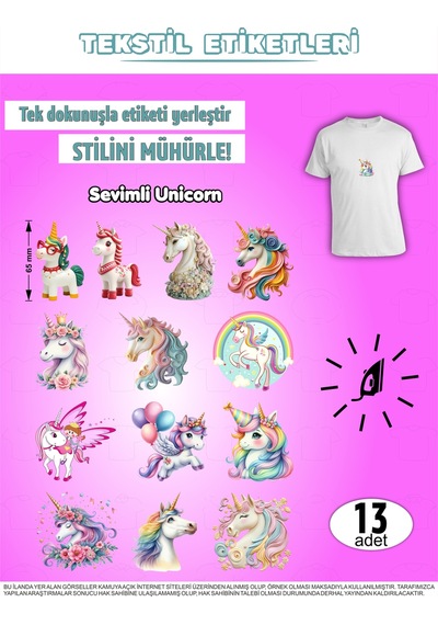 Ütü İle Yapışan Kıyafet Etiketi Unicorn 13lü Set Karışık