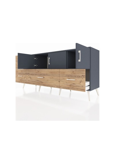Hyperion Konsol 2 Raflı 5 Çekmeceli 3 Kapaklı 176x44x83 Antrasit-antrasit/çam Antrasit/çam