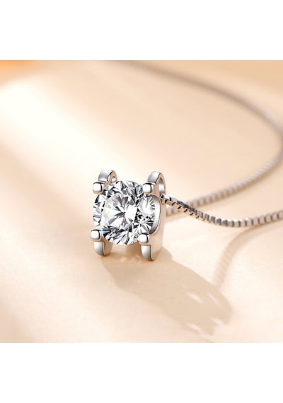 0.80 Carat Zirkon Taşlı Gümüş Kap. Tek Taş Kadın Kolye Db01 Beyaz