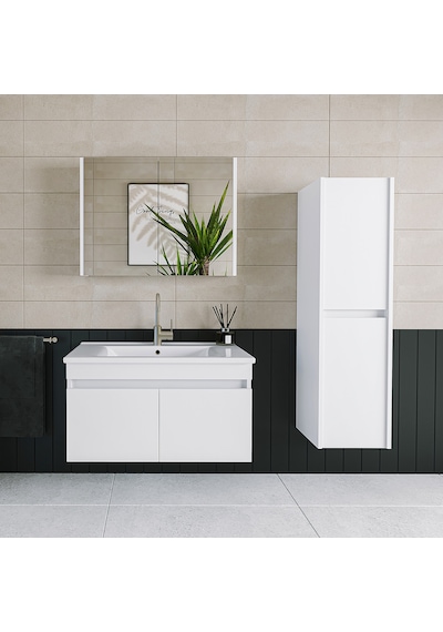 Banos Tm3 Lavabolu Beyaz 85 Cm Aynalı Banyo Dolabı Takımı Beyaz