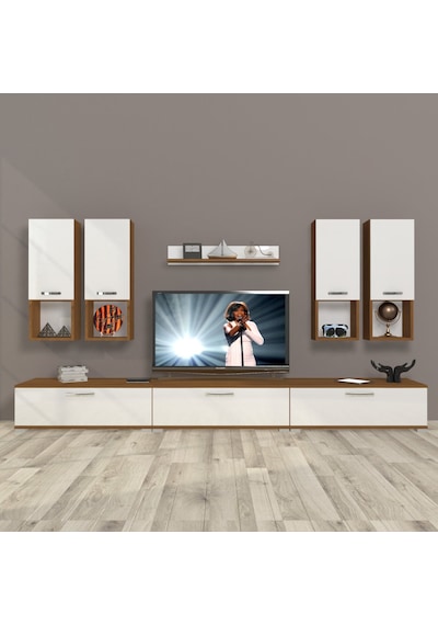 Decoraktiv Eko 8da Mdf Tv Ünitesi Tv Sehpası - Ceviz Beyaz Ahşap - Beyaz