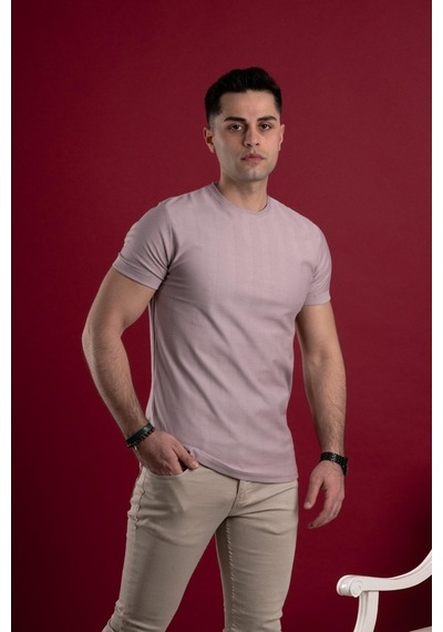Slimfit Kendinden Desenli Erkek Penye T-Shirt