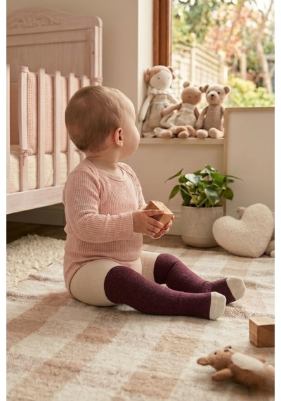 Cocole Socks Kız Bebek Külotlu Çorabı 3'lü Set Pamuklu Bordo 0-24 Ay Çok Renkli