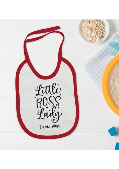 BK Kids Kişiye Özel Little Boss Lady Tasarımlı Kırmızı Bebek Mama Önlüğü Kırmızı