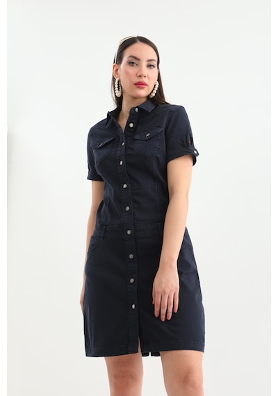 Blue White Kadın Koyu Siyah Düğmeli Jean Elbise D-28 Siyah Xs