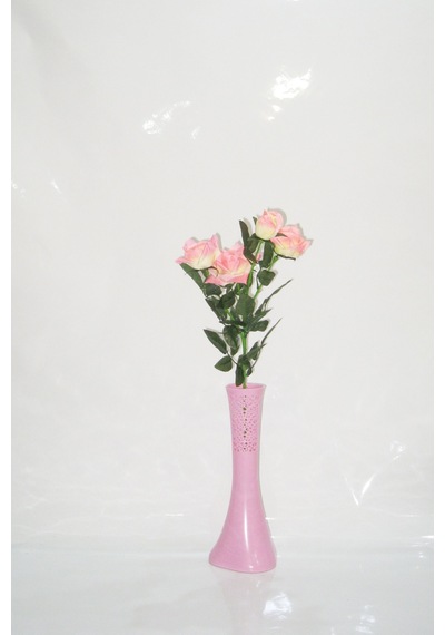 40 Cm Pembe İşlemeli Vazo Pembe Gül