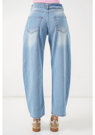 Hiccup Bdart Yüksek Bel Geniş Paça Jean Açık-orta Mavi Denim 05