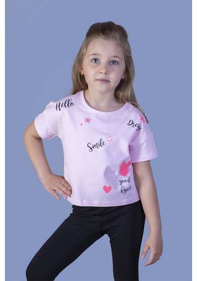 Toontoy Kids Toontoy Kız Çocuk Crop Model Neon Baskılı Tişört Pembe