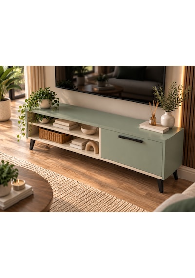 Solenne Modern Tv Ünitesi - Kum Beji - Su Yeşili - 120 Cm Solenne Modern Tv Ünitesi - Kum Beji - Su Yeşili - 120 Cm