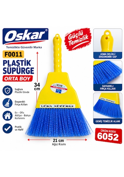 Üçpınar F0011 Plastik Süpürge Orta Boyda Uzunluğu :34 Cm Ağız Kısmı :21 Cm 6052.