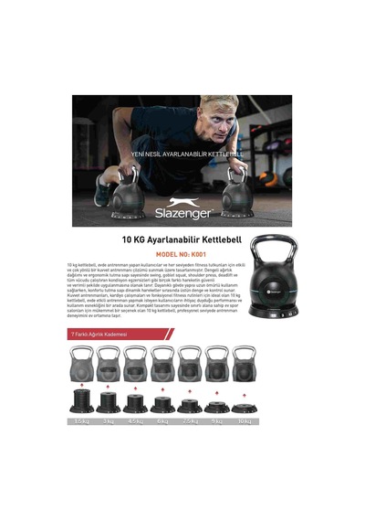 Slazenger K001 Ayarlanabilir Kettlebell 10 Kg Tekli