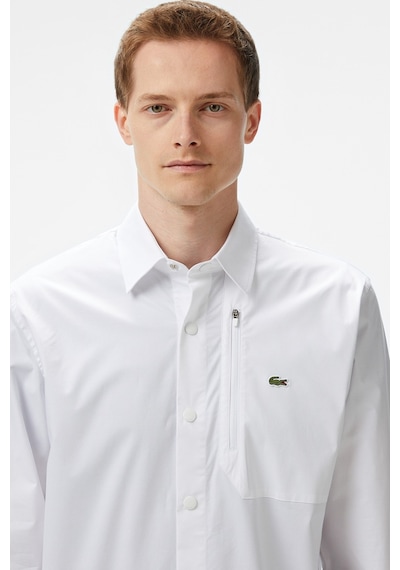 Lacoste Mens Regular Fit White Shirt Standart Kesim Çıtçıt Düğmeli Fermuar Cepli Erkek Gömlek Beyaz