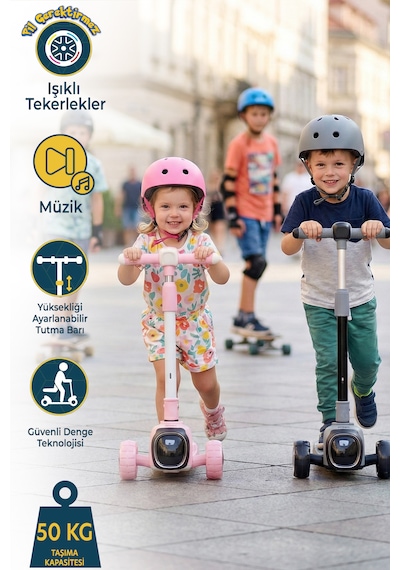Prego Flow Müzikli Işıklı Oturaklı Çocuk Scooter Katlanabilir - Yükseklik Ayarlı Yeşil