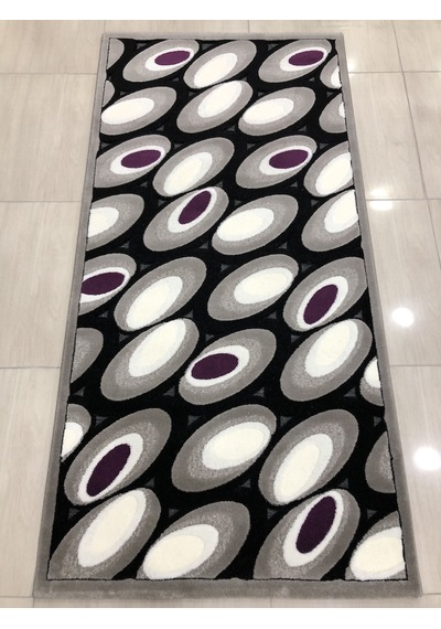 Kaşmir Halı Jade 97X200 Je-004-02 Gri Siyah Mor Yolluk 2 Metre !