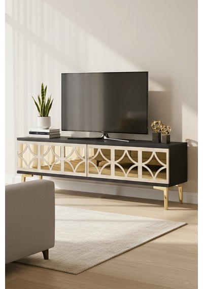 Tsa1236atg - Öztv120 Tv Stand, Tv Sehpası Antrasit - Traverten - Gold 120cm