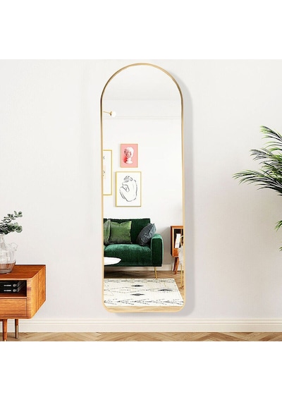 Dekoratif Ayna, Mdf Oval Kesim Boy Ayna, Duvar Aynası 165 X 45 Cm 166 X 50 Gold