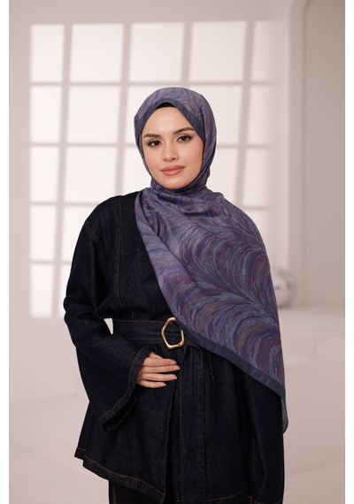Mimiyum Ebru Desen-soft Şal Mor Çok Renkli