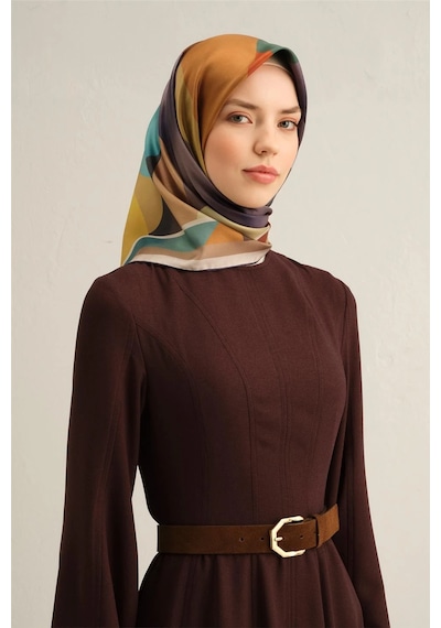Armine Geometrik Desenli Sura Saf İpek Eşarp - 8834d Yeşil - 04