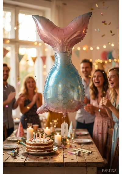 Pembe Mavi Denizkızı Kuyruğu Folyo Balon 50x81 Cm Denizkızı Temalı Çocuk Doğum Günü Parti Süsü Çok Renkli