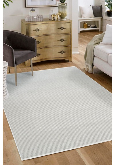 Line Serisi Kaymaz Taban Yıkanabilir Dekoratif Modern Şönil Kilim Bej