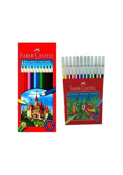 Faber Castell Kuru Boya 12 Li Tam Boy - Keçeli Boya Kalemi 12 Li - 2 Li Set 12renk