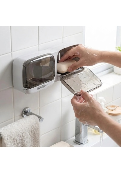 Duvara Monte İkili Kapaklı Plastik Katı Sabunluk Organizer Banyo & Mutfak İçin Yapışkanlı Sabun Kutusu Ve D Diğer