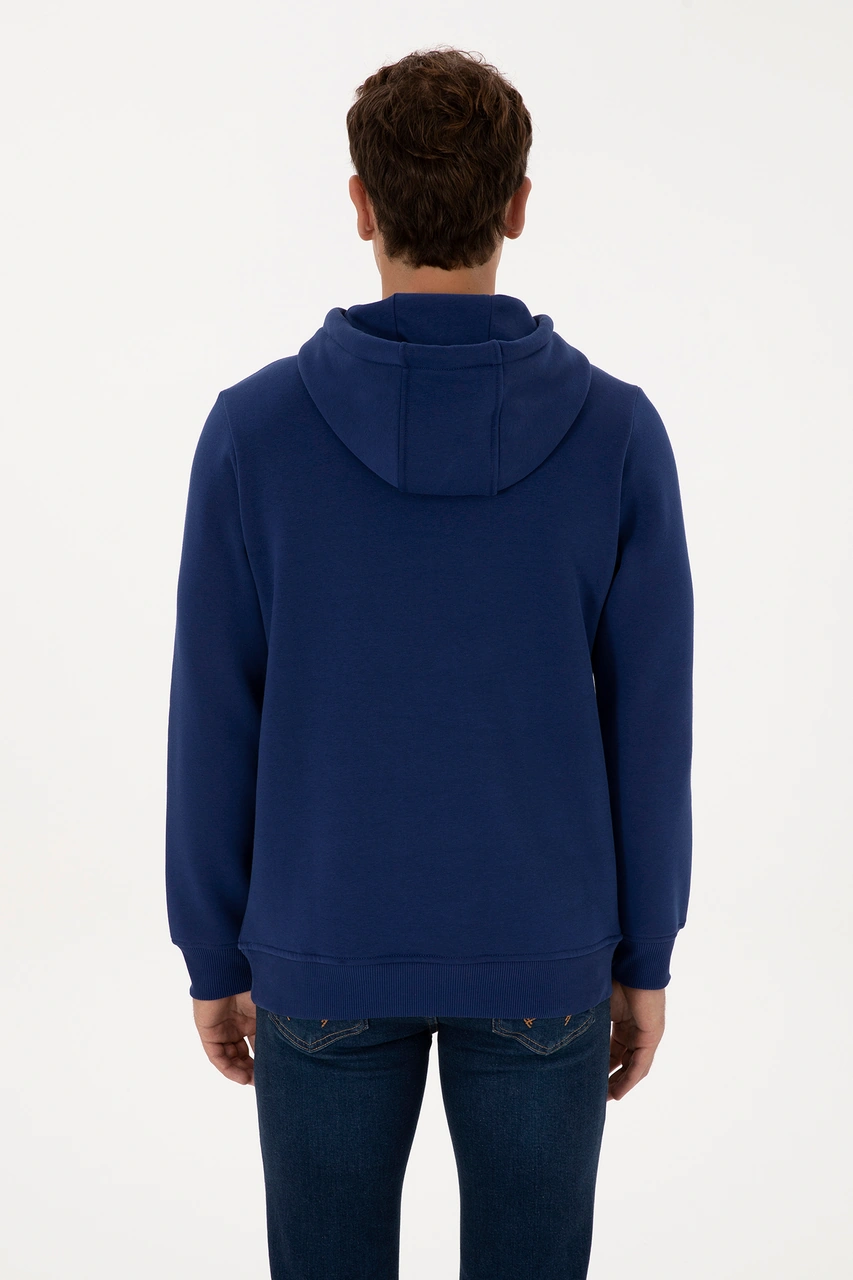 U.S. Polo Assn. Erkek Regular Fit Kapüşonlu Şardonlu İndigo Basic Sweatshirt 50315582-VR028