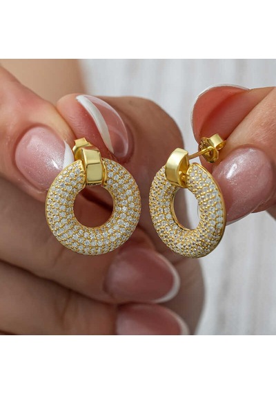 Gümüş Halka Gold Kadın Küpe 14 MM-Gümüş