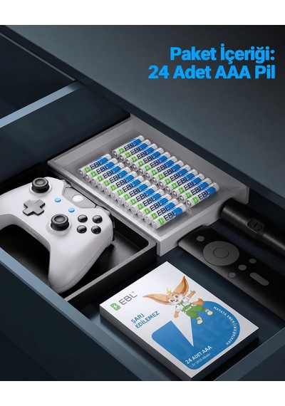 Ebl Aaa Pil 24 Lü Paket, 1,5v Alkalin İnce Kalem Pil