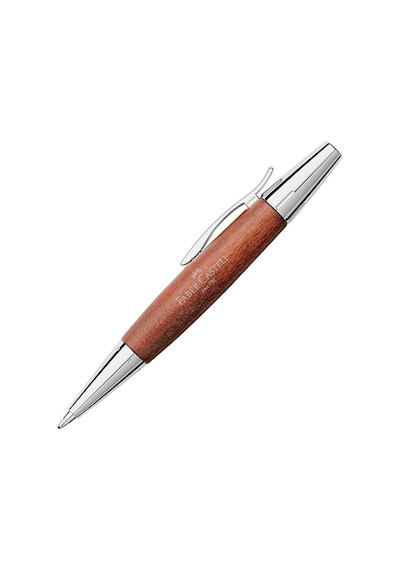 Faber-Castell E Motion Tükenmez Kalem, Krom/Ahşap Gövde, Mekanizmalı, Kahverengi, B Uç