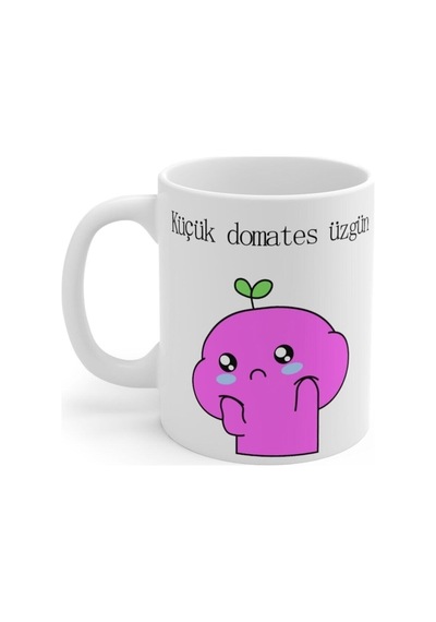 Küçük Renkli Pembe Domates Baskılı Kupa Bardak Beyaz