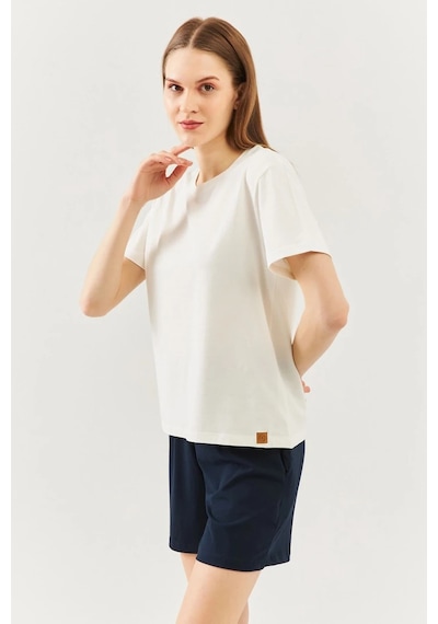 Kadın Rahat %100 Pamuklu Penye Bisiklet Yaka Kısa Kol Basic T-shirt Beyaz