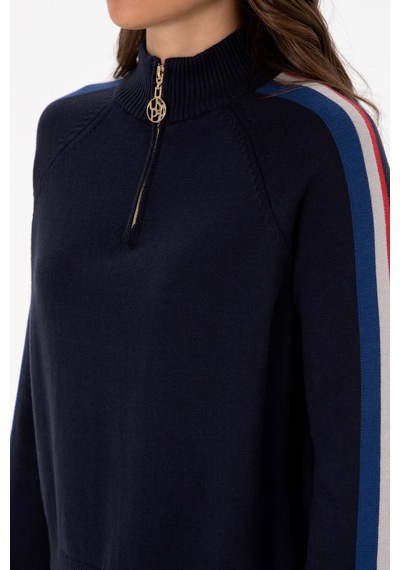 U.S. Polo Assn. Kadın Lacivert V Yaka Fermuarlı Kazak 50314691-VR033