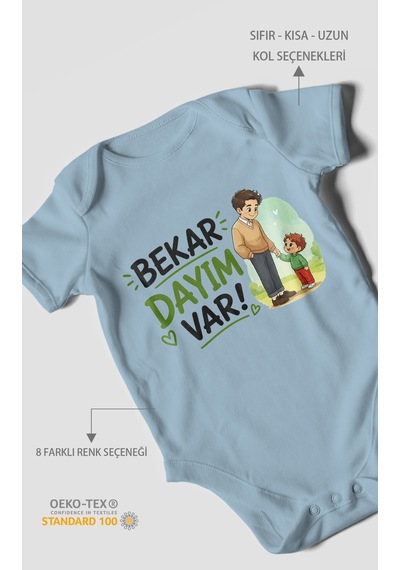 Morivokids Bekar Dayım Var Kısa Kollu Bebek Body %100 Pamuk Bebe Mavisi