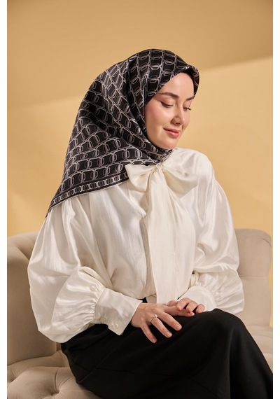 Silk Home Twill İpek Eşarp Zincir Siyah - Beyaz Çok Renkli