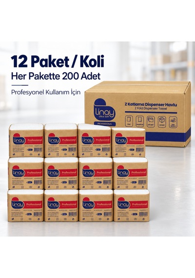 Linay Ultra Soft Z Katlama Dispenser Havlu 2 Katlı 200 Yaprak 12 Paket