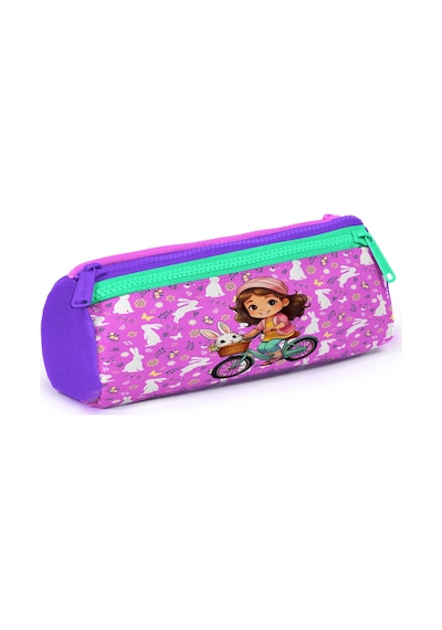 Coral High Kids Mor Pembe Bisikletli Kız Desenli Üç Bölmeli Kalem Çantası 22147 Mor - Pembe