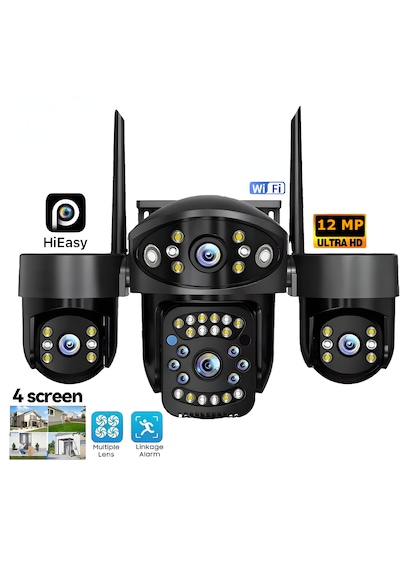 Myscope My-01 12mp 4 Lens Wifi Güvenlik Kamerası 4 Ekran İzleme, Ptz Hareketli Kamera, Renkli Gece Görüşü, Siren Alarm, Hieasy Uygulama Destekli Dış Mekan Ip Kamera